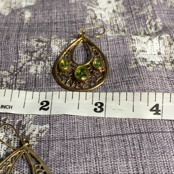 Dangling Tear Drop Earrings with Green Stones - Picture 8 of 8